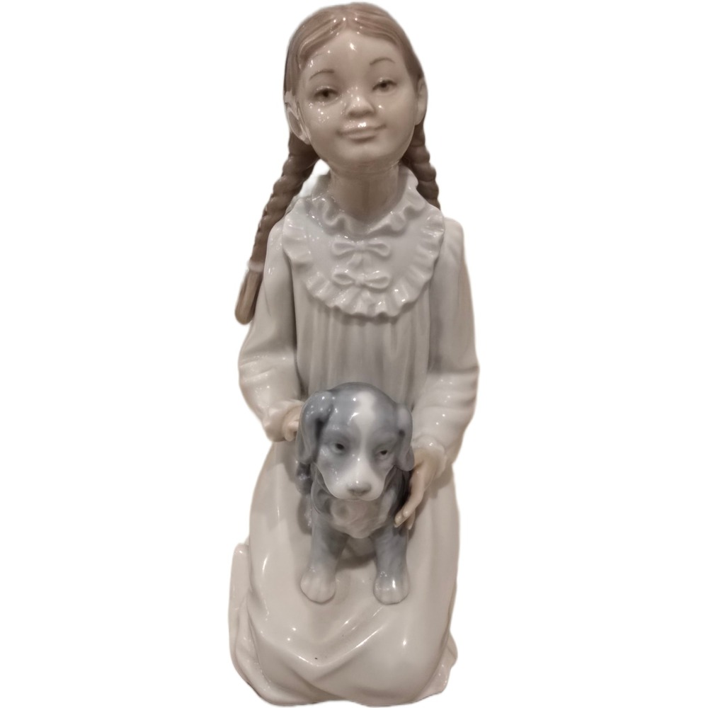 NAO by Lladro Girl with Puppy Dog Porcelain Figurine Daisa 1977 Handmade Spain